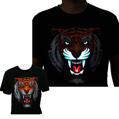 LED Light Up T Shirt z Tiger Patter 3 tryby migania Luminous na imprezę DJ Nightclub
