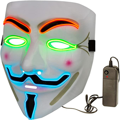Halloweenowa biała maska ​​LED na twarz V jak maska ​​Vendetta anonimowy facet