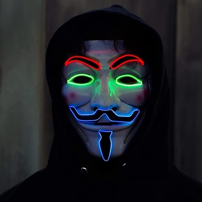 Halloweenowa biała maska ​​LED na twarz V jak maska ​​Vendetta anonimowy facet