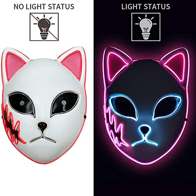 Halloween Demon Slayer Japoński Anime Maska LED na twarz zapala się na Cosplay