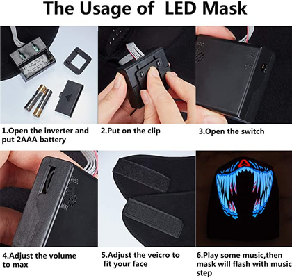 LED Music Face Mask Sterowanie głosem Luminous świecące w nocy