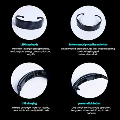 Bluetooth LED Luminous Glasses Program Wiadomość Animacja Rysunek Korektor