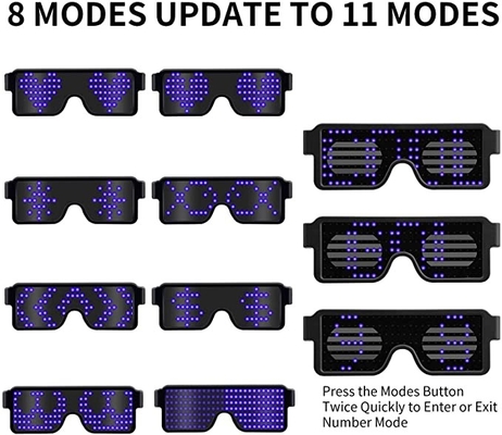 Okulary LED do ładowania USB z 11 wzorami baterii 180 mAh