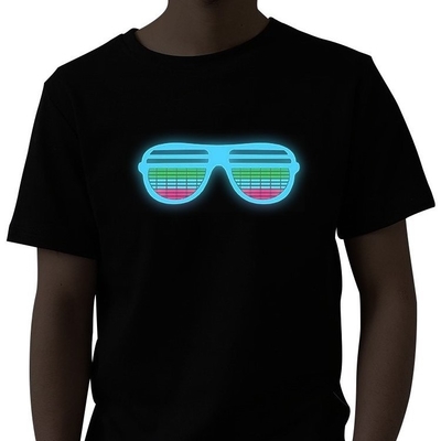 Luminous Sound Activated LED T Shirt Migający czarny krótki rękaw