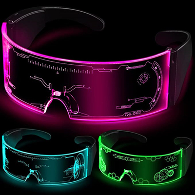 Cyberpunkowe podświetlane okulary przeciwsłoneczne LED z akumulatorem w futurystycznym stylu