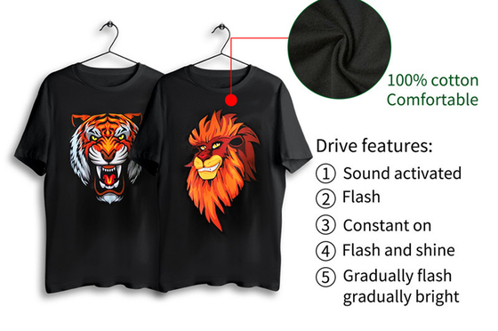 LED Light Up T Shirt z Tiger Patter 3 tryby migania Luminous na imprezę DJ Nightclub