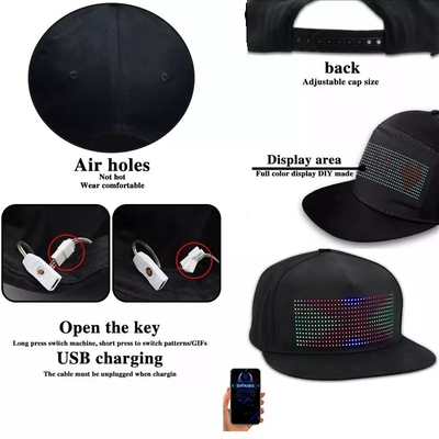 Czarna czapka Bluetooth LED z wyświetlaczem Programowalna kontrola aplikacji mobilnej