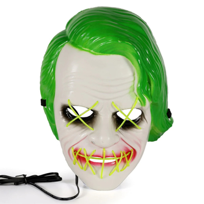 Zielona Joker Halloween Led Light Up Maska na bal przebierańców Cosplay!