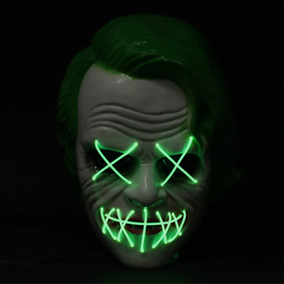 Zielona Joker Halloween Led Light Up Maska na bal przebierańców Cosplay!